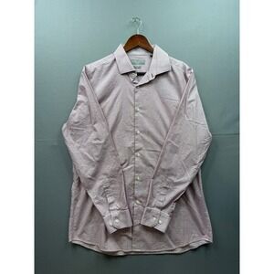 Perry Ellis Premium Slim Fit Dress Shirt Mens Size 17 34/35 Geometric Pattern